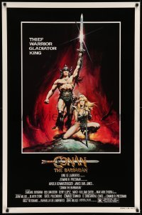 3w207 CONAN THE BARBARIAN advance 1sh '82 Arnold Schwarzenegger & sexy Sandahl Bergman by Casaro!