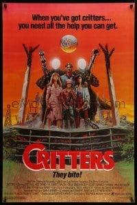 3w217 CRITTERS 1sh '86 great completely different art of cast & monsters by Ken Barr!