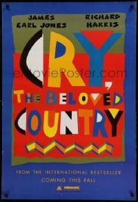 3w225 CRY THE BELOVED COUNTRY 2-sided teaser 1sh '95 James Earl Jones, Richard Harris!