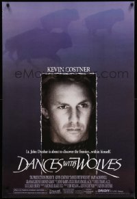 3w227 DANCES WITH WOLVES DS 1sh '90 Kevin Costner directs & stars, image of buffalo!