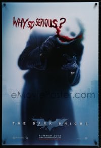 3w232 DARK KNIGHT teaser DS 1sh '08 cool image of Heath Ledger as the Joker, why so serious?