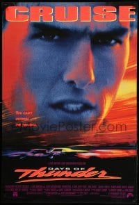 3w235 DAYS OF THUNDER 1sh '90 close image of angry NASCAR race car driver Tom Cruise!