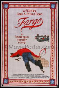 3w294 FARGO DS 1sh '96 a homespun murder story from Coen Brothers, Dormand, needlepoint design!