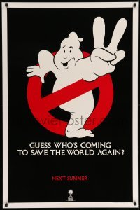 3w335 GHOSTBUSTERS 2 teaser 1sh '89 logo, guess who is coming to save the world again next summer?