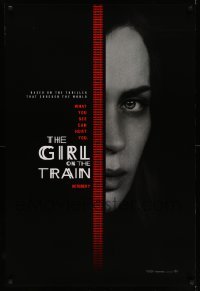 3w337 GIRL ON THE TRAIN teaser DS 1sh '16 close-up of Emily Blunt, what you see can hurt you!