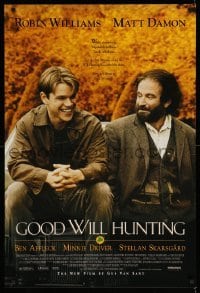 3w349 GOOD WILL HUNTING 1sh '97 great image of smiling Matt Damon & Robin Williams!