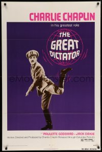 3w358 GREAT DICTATOR 1sh R72 Charlie Chaplin directs and stars, wacky WWII comedy!