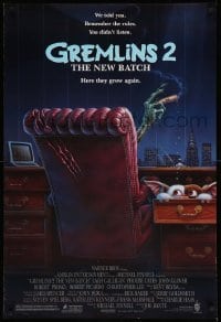 3w360 GREMLINS 2 DS 1sh '90 great Winters artwork of Gremlin in executive chair!