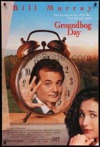 3w363 GROUNDHOG DAY DS 1sh '93 Bill Murray, Andie MacDowell, directed by Harold Ramis!