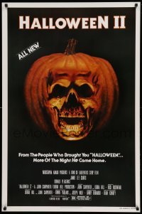 3w371 HALLOWEEN II 1sh '81 cool jack-o-lantern skull image, more of the night HE came home!