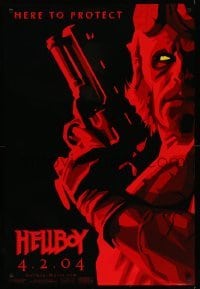 3w387 HELLBOY teaser 1sh '04 Mike Mignola comic, cool red image of Ron Perlman, here to protect!