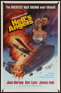 3w389 HELL'S ANGELS 1sh R79 Howard Hughes World War I classic, different art of sexy Jean Harlow!