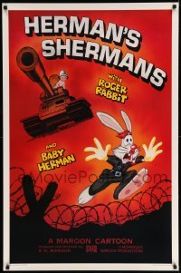 3w390 HERMAN'S SHERMANS Kilian 1sh '88 great image of Roger Rabbit running from Baby Herman in tank!