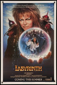 3w498 LABYRINTH teaser 1sh '86 Jim Henson, Chroney art of Bowie & Connelly, glossy finish!