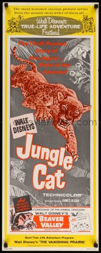 4c337 BEAVER VALLEY/JUNGLE CAT insert '64 Walt Disney double-bill, cool art of leaping big cat!