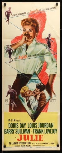 4c563 JULIE insert '56 what happened to Doris Day on her honeymoon with Louis Jourdan?