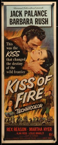 4c573 KISS OF FIRE insert '55 romantic art of Jack Palance as El Tigre & sexy Barbara Rush!