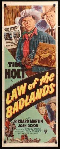 4c583 LAW OF THE BADLANDS insert '50 art of cowboy Tim Holt w/revolver, a Texas Tornado!