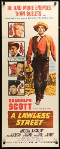 4c585 LAWLESS STREET insert '55 top gun Randolph Scott is running out of luck, bullets & woman too