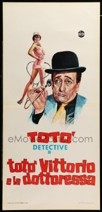 4c123 LADY DOCTOR Italian locandina R70s art of Vittorio De Sica, Toto & sexy Abbe Lane!