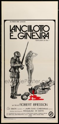 4c125 LANCELOT OF THE LAKE Italian locandina '74 Bresson, cool art of knight & nude woman!