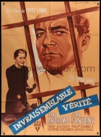 4p575 BEYOND A REASONABLE DOUBT French 1p '57 Fritz Lang, Soubie art of Dana Andrews & Fontaine!