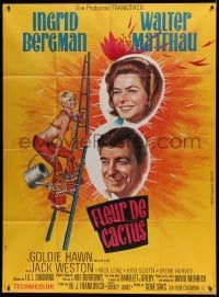 4p597 CACTUS FLOWER French 1p '69 art of Matthau, hippie Goldie Hawn & Ingrid Bergman by Mascii!