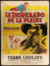 4p619 COLE YOUNGER GUNFIGHTER French 1p '58 great art of cowboy Frank Lovejoy with smoking gun!