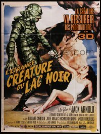 4p629 CREATURE FROM THE BLACK LAGOON French 1p R12 great c/u of monster grabbing sexy Julie Adams!