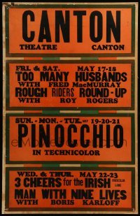 4p282 CANTON THEATRE WC '40 Pinocchio, Boris Karloff in The Man With Nine Lives, Roy Rogers