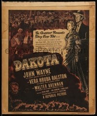 4p293 DAKOTA WC '45 John Wayne & pretty Vera Ralston in a romantic spectacle of the West, rare!