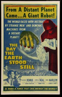 4p295 DAY THE EARTH STOOD STILL Benton REPRO WC '51 classic art of Gort holding Patricia Neal!