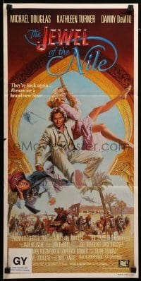 4r764 JEWEL OF THE NILE Aust daybill '85 great art of Michael Douglas, Kathleen Turner & DeVito!