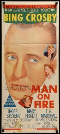 4r799 MAN ON FIRE Aust daybill '57 Bing Crosby & Mary Fickett battle over Malcolm Brodrick!