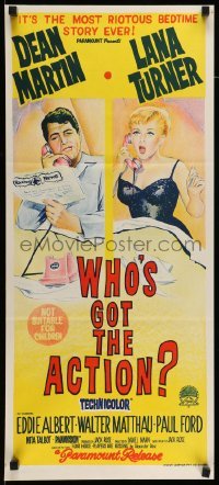 4r983 WHO'S GOT THE ACTION Aust daybill '62 Daniel Mann, Dean Martin & irresistible Lana Turner!