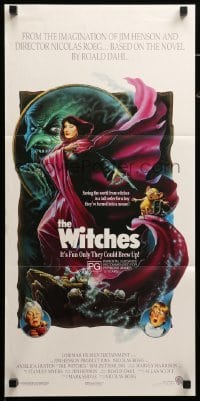 4r986 WITCHES Aust daybill '90 Nicolas Roeg, Jim Henson, Anjelica Huston, Winters fantasy art!