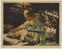 4s542 APE LC '40 c/u of mad scientist Boris Karloff with patient & wacky gorilla in border!