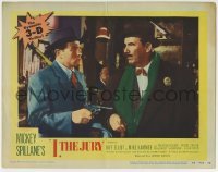 4s696 I, THE JURY 3D LC #8 '53 Mickey Spillane, Biff Elliot as Mike Hammer holds gun on Foster!