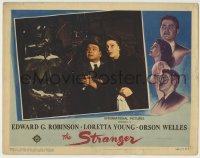 4s903 STRANGER LC '46 Edward G. Robinson restrains pretty Loretta Young with gun!