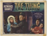 4s927 THING LC #7 '51 Howard Hawks classic, Kenneth Tobey hands blanket to Margaret Sheridan!