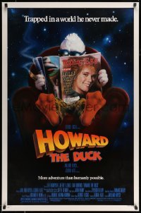 4z708 HOWARD THE DUCK 1sh '86 George Lucas, art of him reading magazine w/Lea Thompson on it!