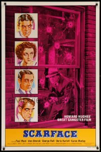 4z876 SCARFACE 1sh R79 Howard Hawks, cool artwork of Paul Muni, Ann Dvorak & Boris Karloff!