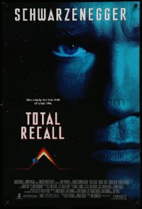 4z959 TOTAL RECALL 1sh '90 Paul Verhoeven, huge close-up of Arnold Schwarzenegger!