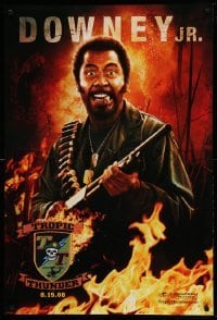 4z965 TROPIC THUNDER teaser DS 1sh '08 great image of Robert Downey Jr. with shotgun!