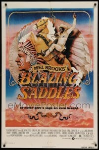 5f210 BLAZING SADDLES 1sh '74 Mel Brooks western, art of Cleavon Little by Alvin & Goldschmidt!