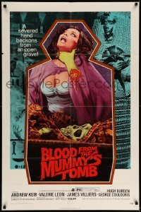 5f213 BLOOD FROM THE MUMMY'S TOMB 1sh '72 Hammer, art of sexy woman strangled by severed hand!