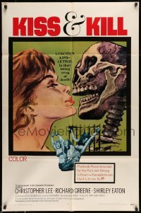 5f214 BLOOD OF FU MANCHU 1sh '69 Asian villain Christopher Lee, art of sexy girls, Kiss & Kill!