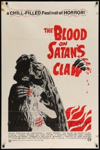 5f215 BLOOD ON SATAN'S CLAW 1sh '71 close up of sexy Linda Hayden with cloaked monster!