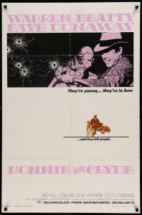 5f221 BONNIE & CLYDE 1sh '67 notorious crime duo Warren Beatty & Faye Dunaway, Arthur Penn!