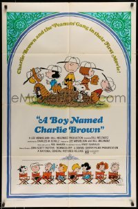 5f225 BOY NAMED CHARLIE BROWN 1sh '70 baseball art of Snoopy & the Peanuts by Charles M. Schulz!